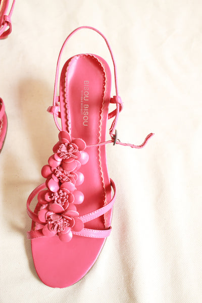 Y2K Bisou Bisou Fuchsia Leather Floral Heels | 7M