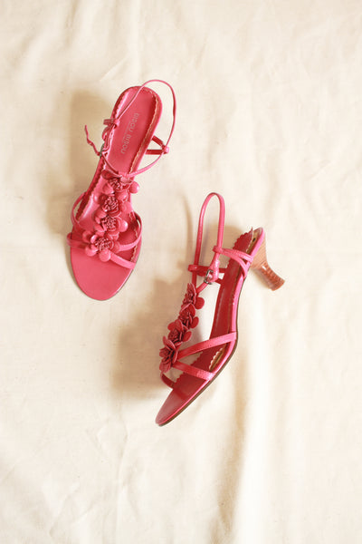 Y2K Bisou Bisou Fuchsia Leather Floral Heels | 7M
