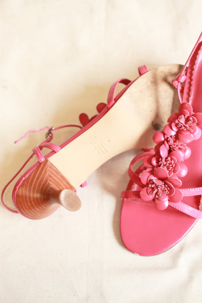 Y2K Bisou Bisou Fuchsia Leather Floral Heels | 7M