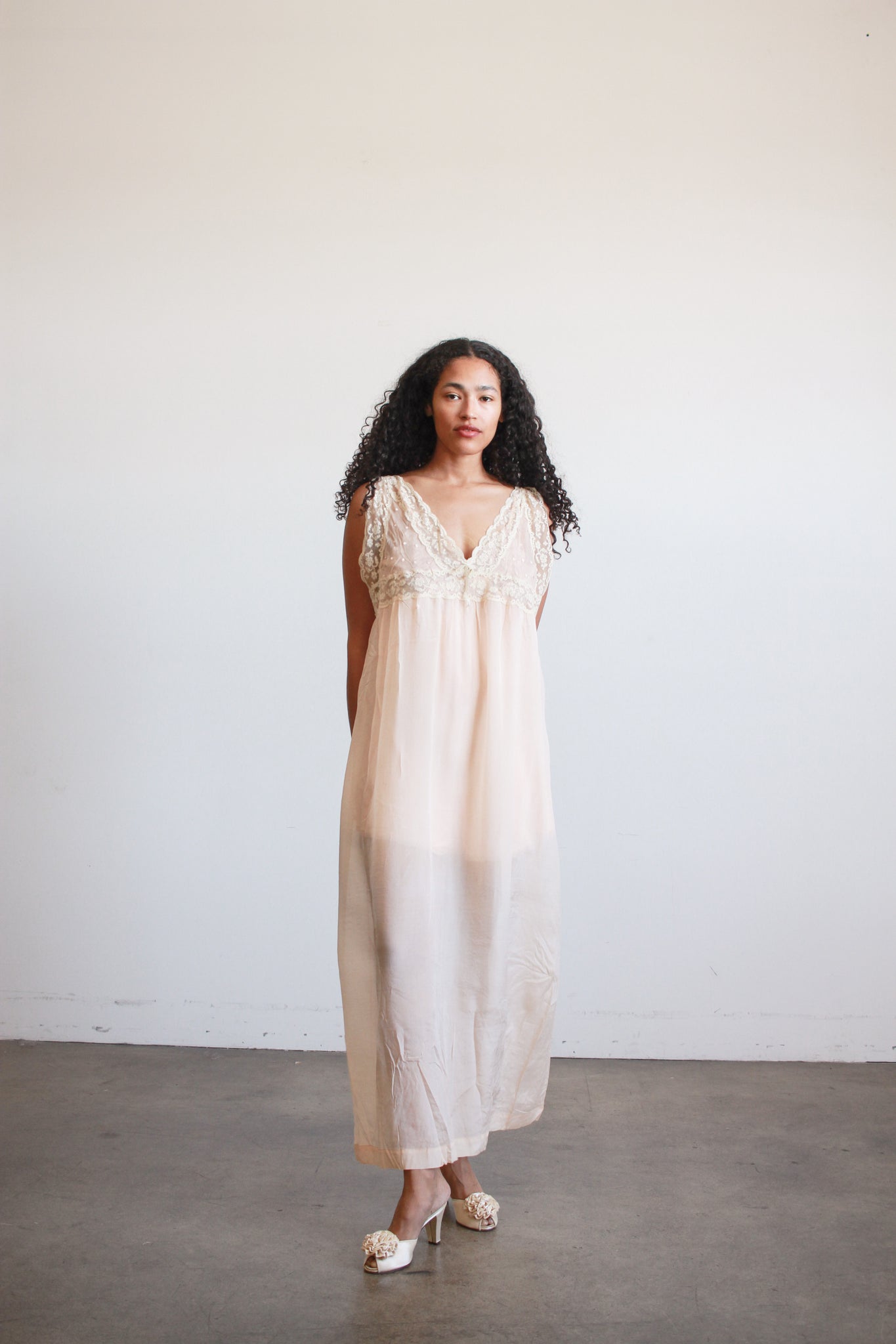 1920s silk slip dress Vintage 1920s Lace & Silk Slip Dress (Deadstock)