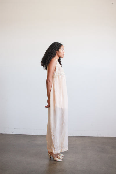 1920s Peach Silk Chiffon Lace Slip Dress