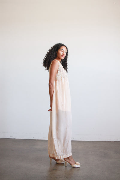 1920s Peach Silk Chiffon Lace Slip Dress