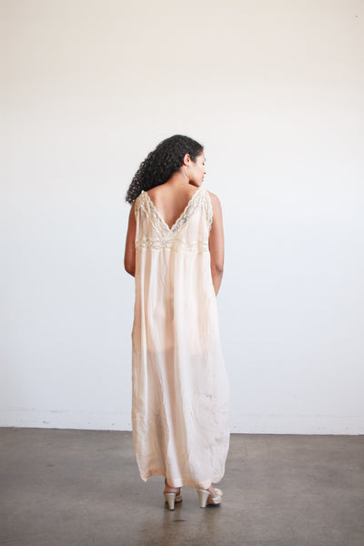 1920s Peach Silk Chiffon Lace Slip Dress