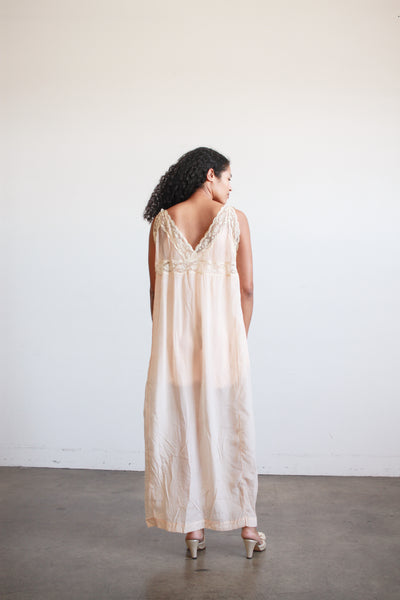 1920s Peach Silk Chiffon Lace Slip Dress
