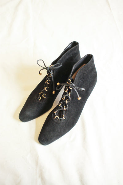 Black Suede Enzo Angiolini Lace Up Boots | 7.5