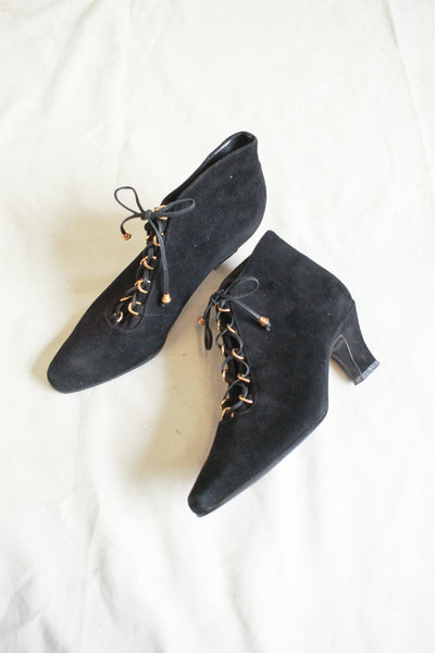 Black Suede Enzo Angiolini Lace Up Boots | 7.5