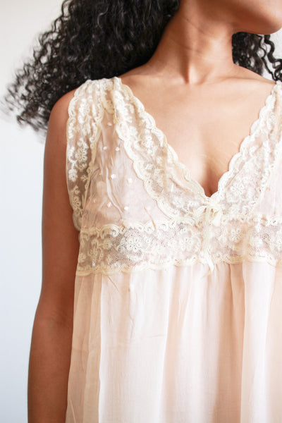 1920s Peach Silk Chiffon Lace Slip Dress