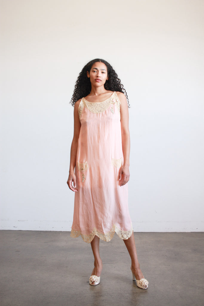 1920s slip dress 1920s Chas-A-Stevens & Bros Salmon Silk Slip Dress