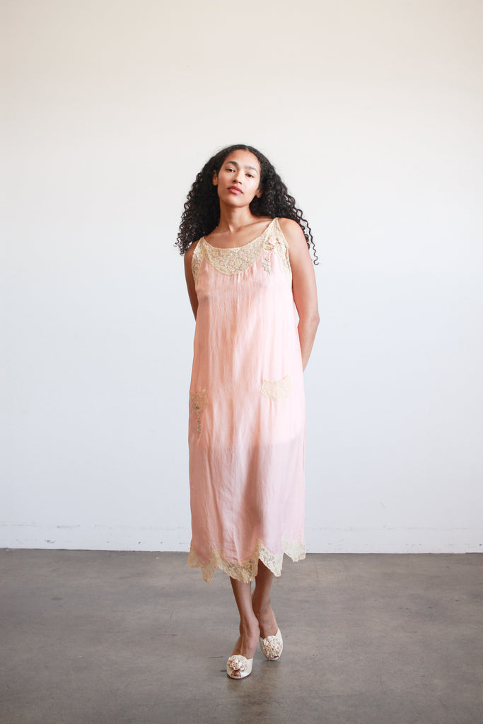1920s satin slip dress Colette Slip Crme Pearl