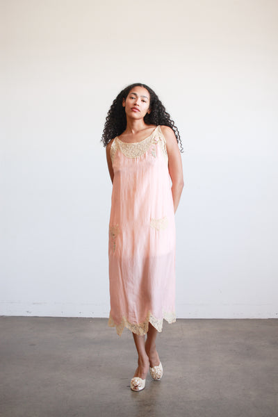 1920s Chas-A-Stevens & Bros Salmon Silk Slip Dress