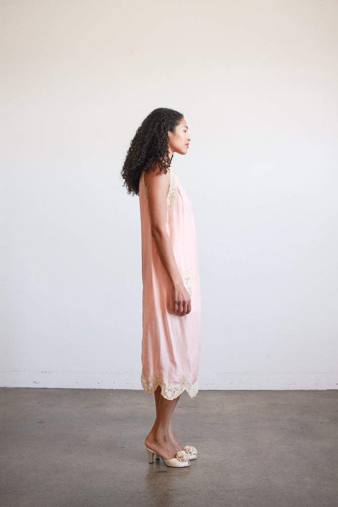 1920s slip dress 1920s Chas-A-Stevens & Bros Salmon Silk Slip Dress