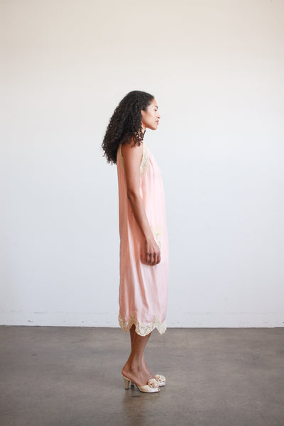 1920s Chas-A-Stevens & Bros Salmon Silk Slip Dress