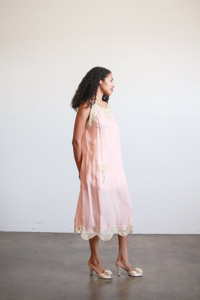 1920s Chas-A-Stevens & Bros Salmon Silk Slip Dress