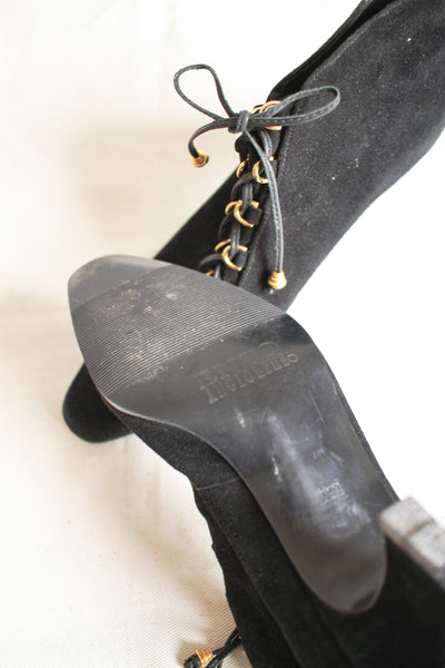 Black Suede Enzo Angiolini Lace Up Boots | 7.5