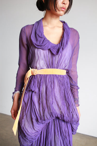 1930s Violet Silk Chiffon Draped Gown