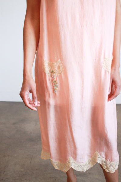1920s Chas-A-Stevens & Bros Salmon Silk Slip Dress