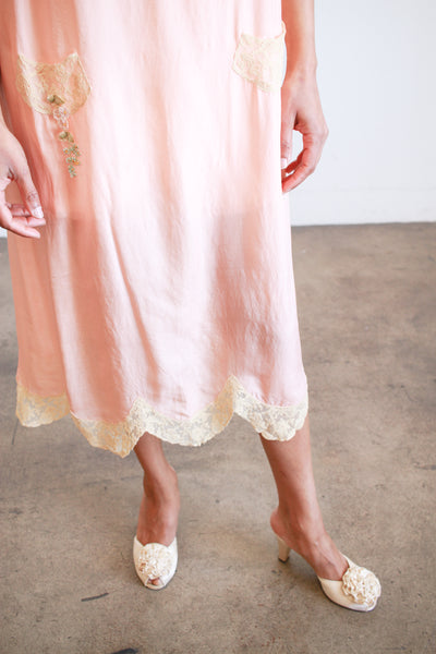 1920s Chas-A-Stevens & Bros Salmon Silk Slip Dress