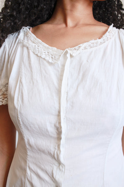 1950s Cotton Cream Puff Sleeve Buttoned Dress
