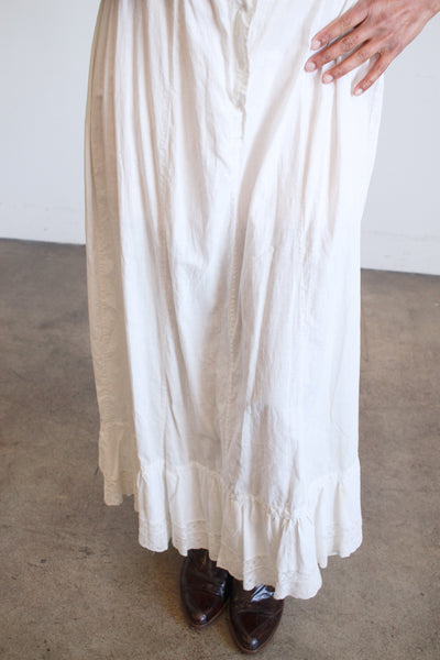 1950s Cotton Cream Puff Sleeve Buttoned Dress