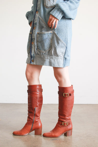 2000s Brown Leather Coach Buckle Boots | 6
