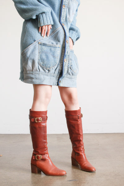 2000s Brown Leather Coach Buckle Boots | 6