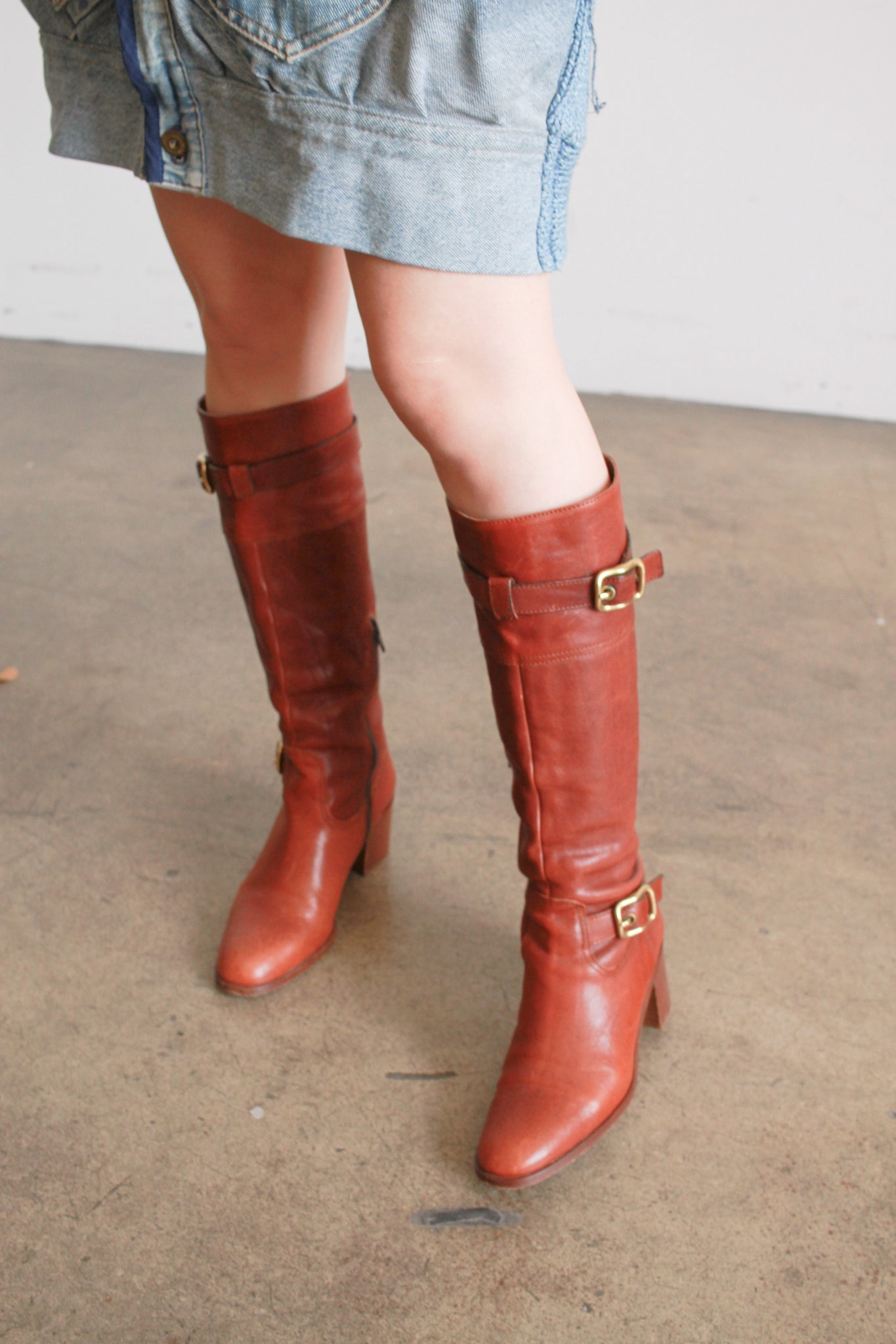2000s Brown Leather Coach Buckle Boots | 6