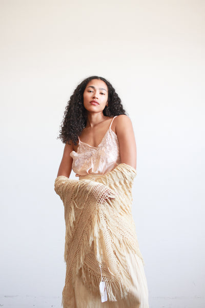 Antique Beige Handloomed Fringe Shawl