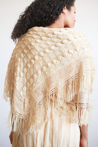 Antique Beige Handloomed Fringe Shawl