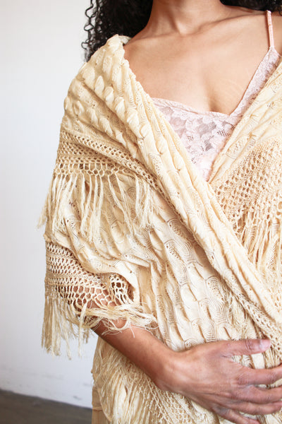 Antique Beige Handloomed Fringe Shawl