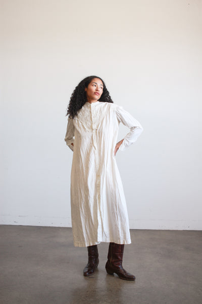 Victorian White Cotton Long Sleeve Dress