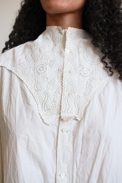 Victorian White Cotton Long Sleeve Dress