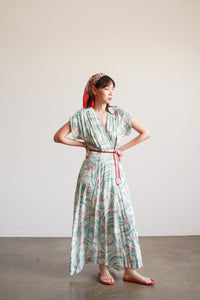 1940s Rayon Abstract Floral Wrap Dress