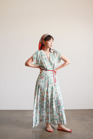 1940s Rayon Abstract Floral Wrap Dress
