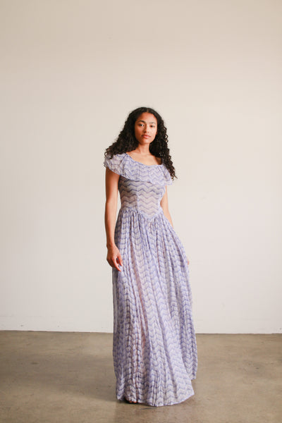 1940s Periwinkle Print Organdy Dress