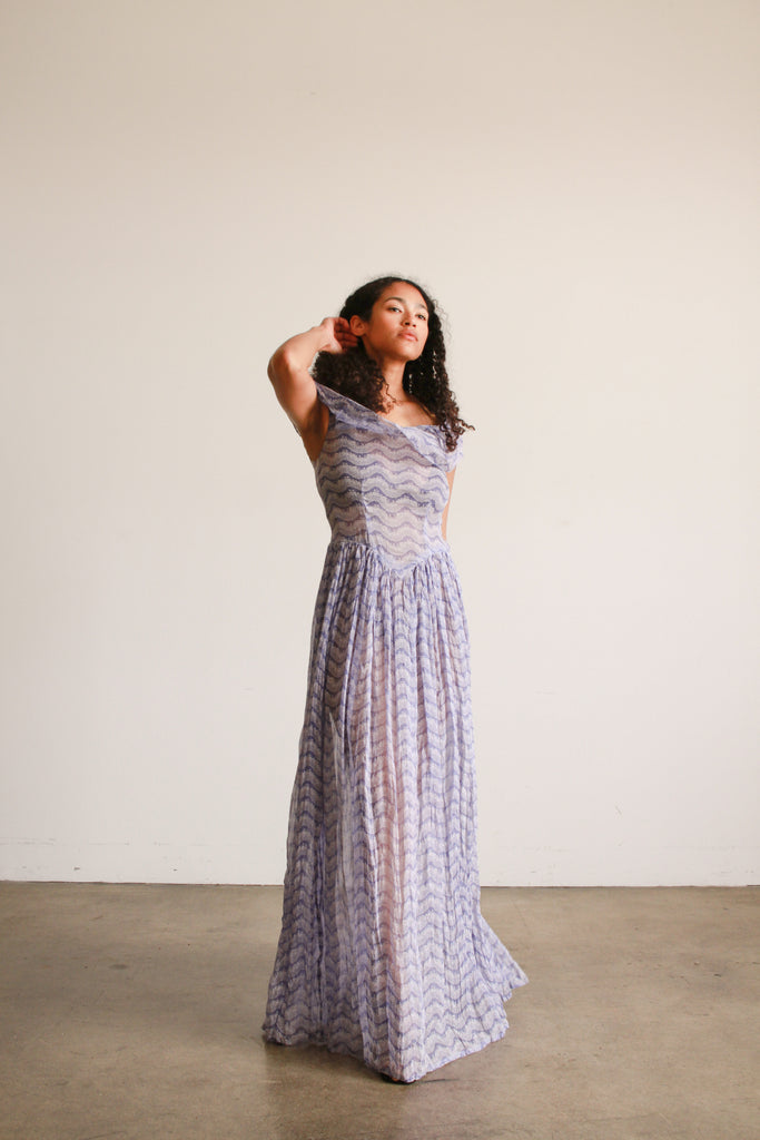 1940s Periwinkle Print Organdy Dress Blossom Vintage 1940s Periwinkle Print Organdy Dress Blossom Vintage