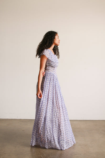 1940s Periwinkle Print Organdy Dress