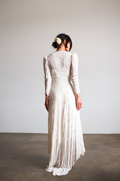 1930s White Burnout Floral Wedding Gown