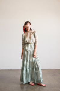 Victorian Seaglass Blue Silk Skirt Set