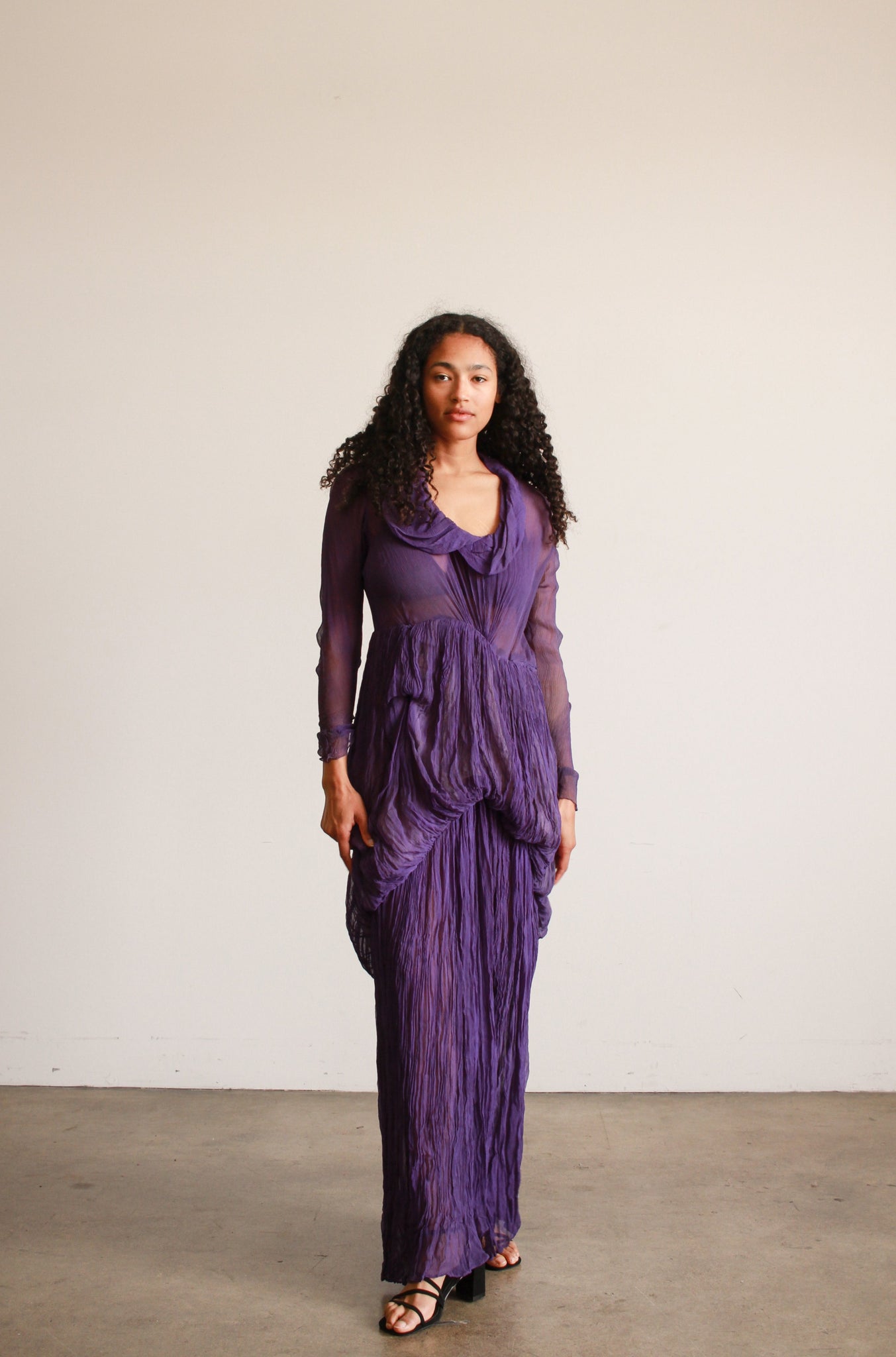 1930s Violet Silk Chiffon Plissé Gown