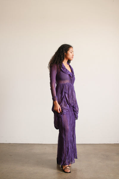 1930s Violet Silk Chiffon Plissé Gown