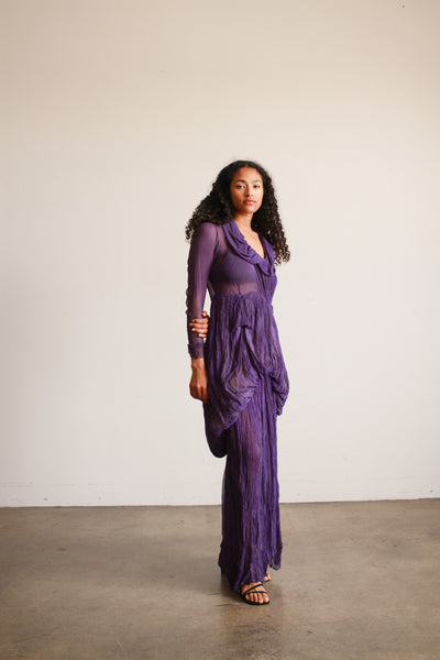 1930s Violet Silk Chiffon Plissé Gown