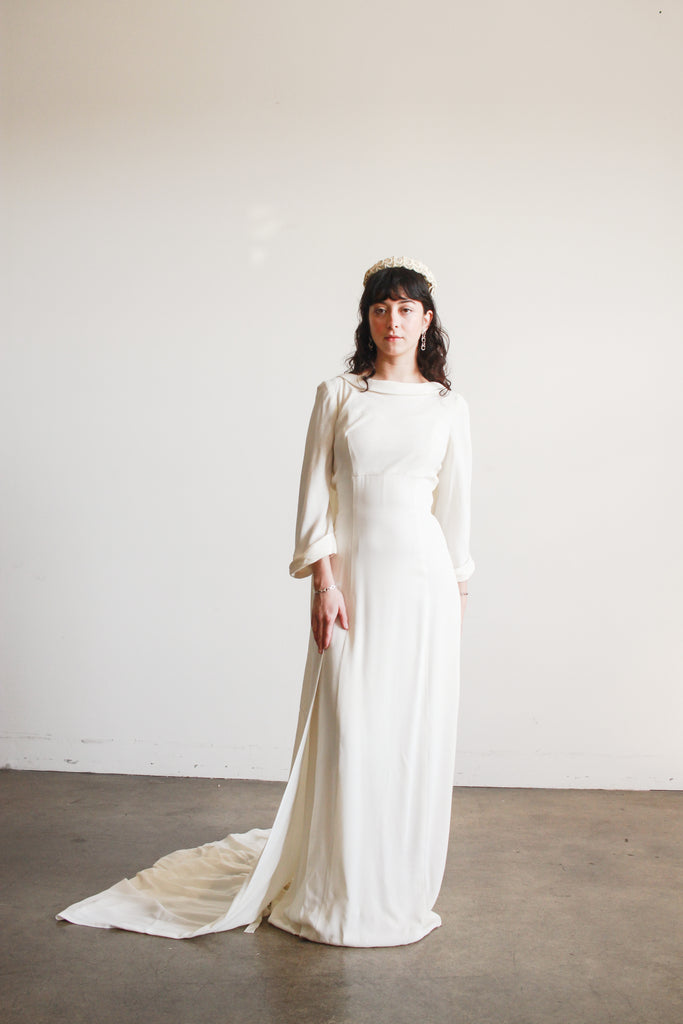 1960s Cream Cowl Neck Long Sleeve Dress – Blossom Vintage