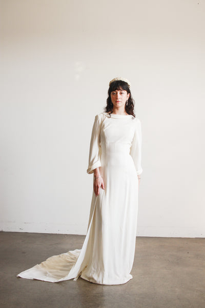 1960s Cream Cowl Neck Long Sleeve Dress