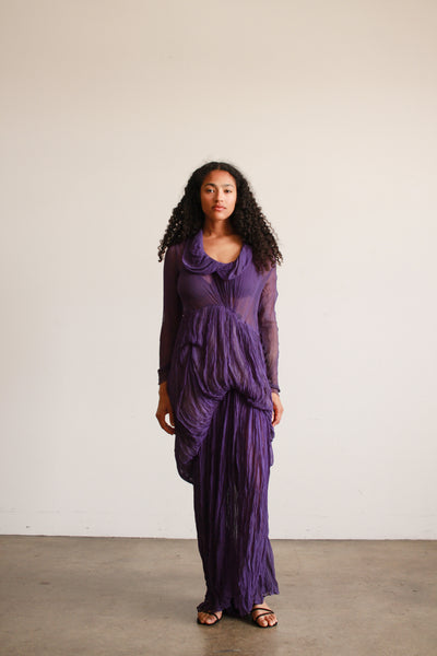 1930s Violet Silk Chiffon Plissé Gown