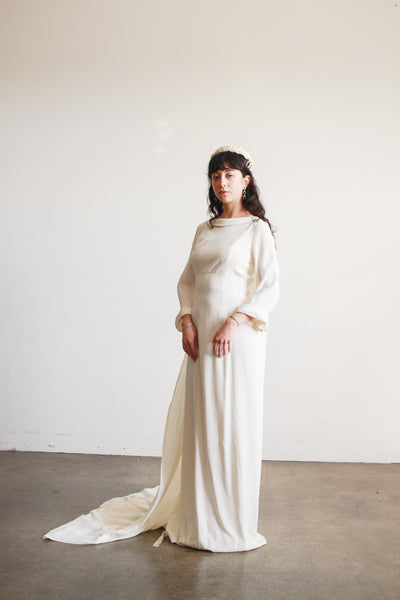 1960s Cream Cowl Neck Long Sleeve Dress