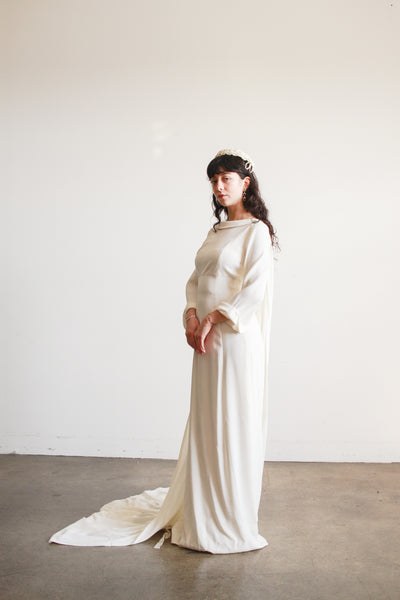 1960s Cream Cowl Neck Long Sleeve Dress