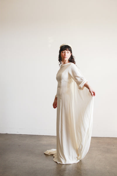 1960s Cream Cowl Neck Long Sleeve Dress