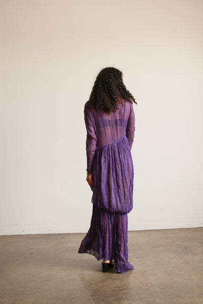 1930s Violet Silk Chiffon Plissé Gown