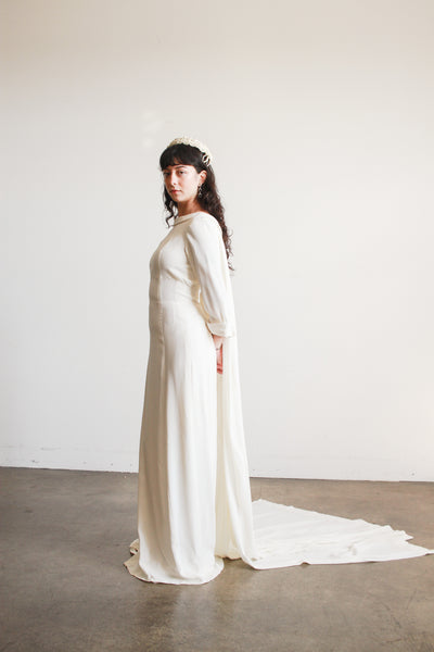 1960s Cream Cowl Neck Long Sleeve Dress