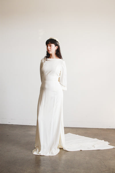 1960s Cream Cowl Neck Long Sleeve Dress